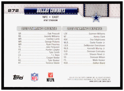 2026 Topps Flagship Dallas Cowboys Card Sandglitter Dallas Cowboys