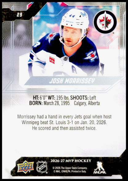 2026-27 Upper Deck MVP Josh Morrissey Card Winnipeg Jets