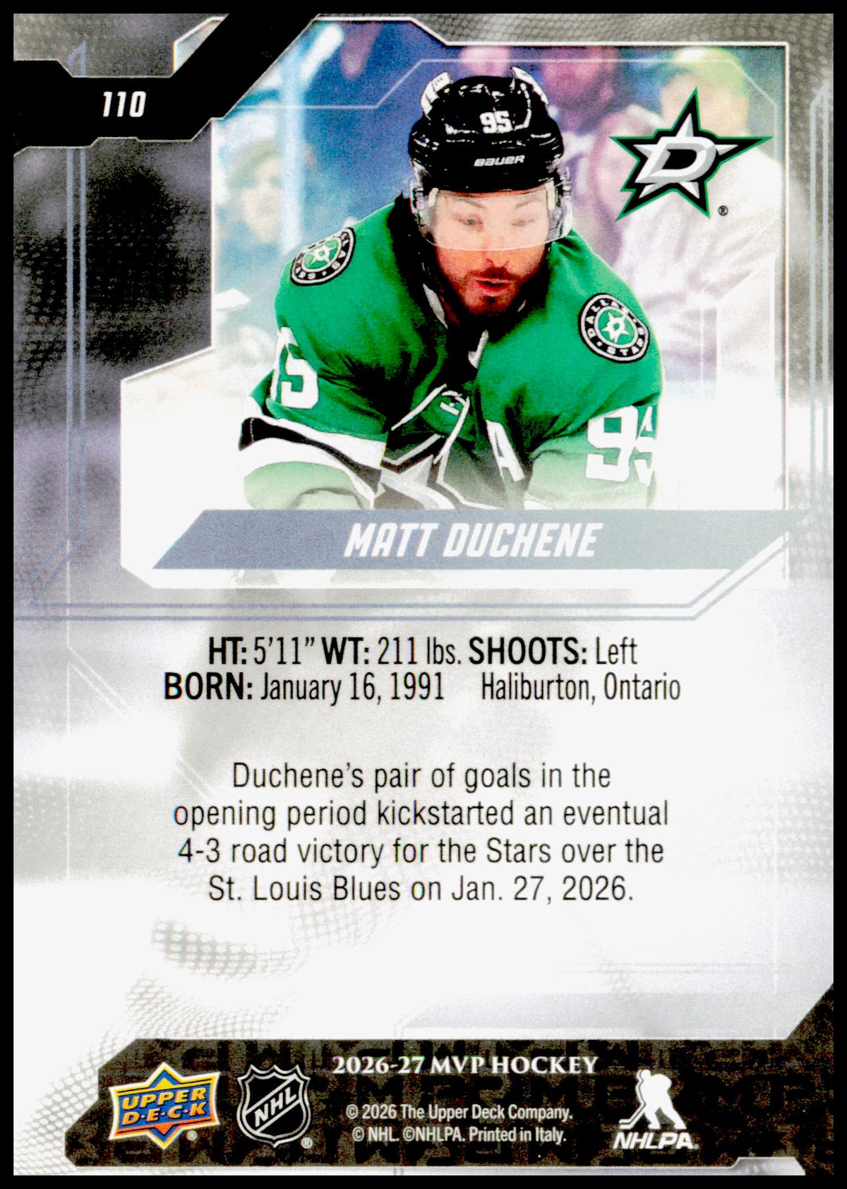 2026-27 Upper Deck MVP Matt Duchene Card Dallas Stars