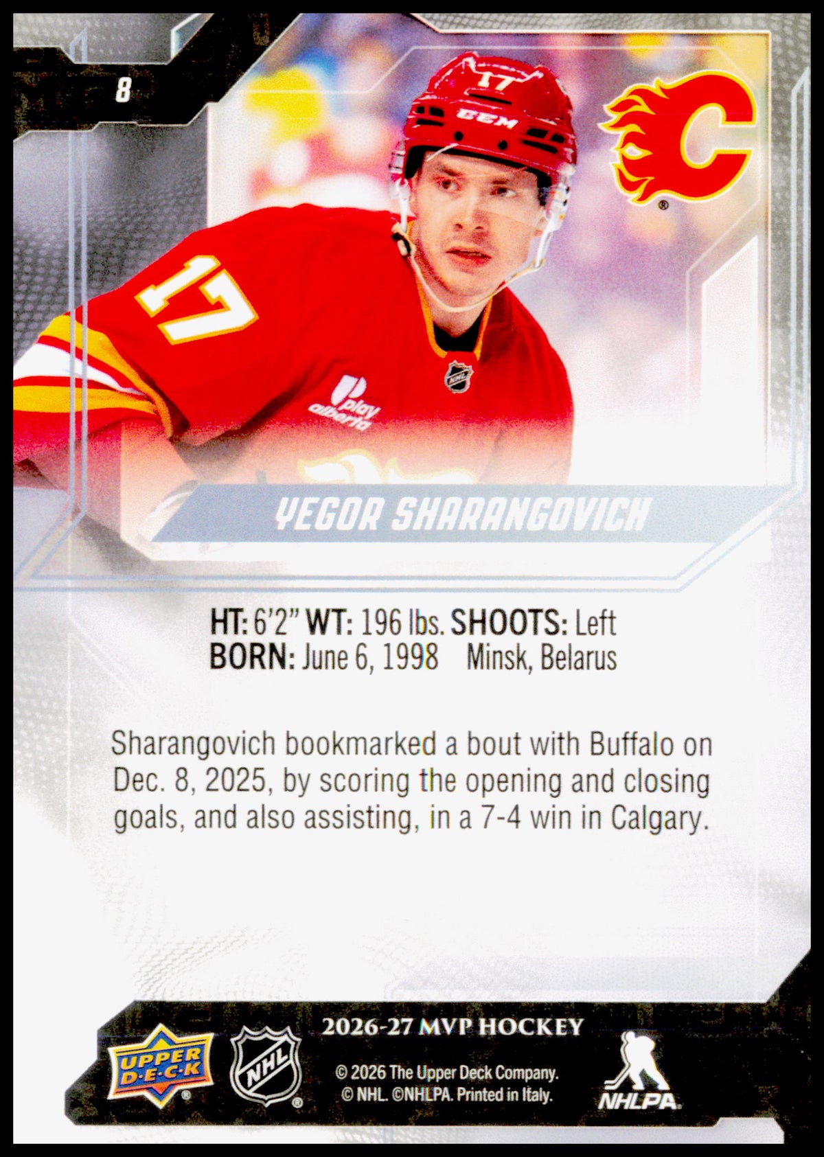 2026-27 Upper Deck MVP Yegor Sharangovich Card Calgary Flames