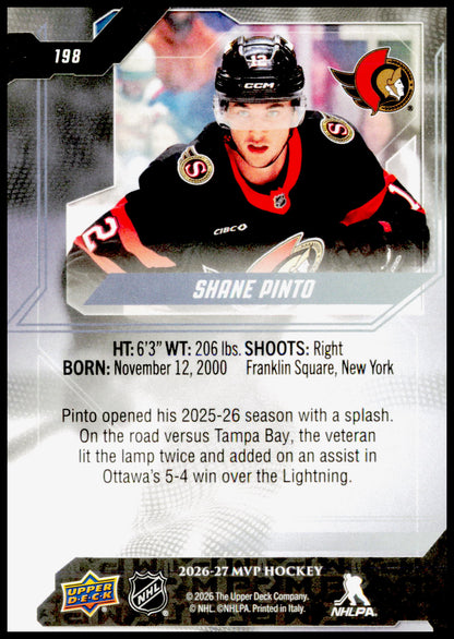 2026-27 Upper Deck MVP Shane Pinto Card Ottawa Senators