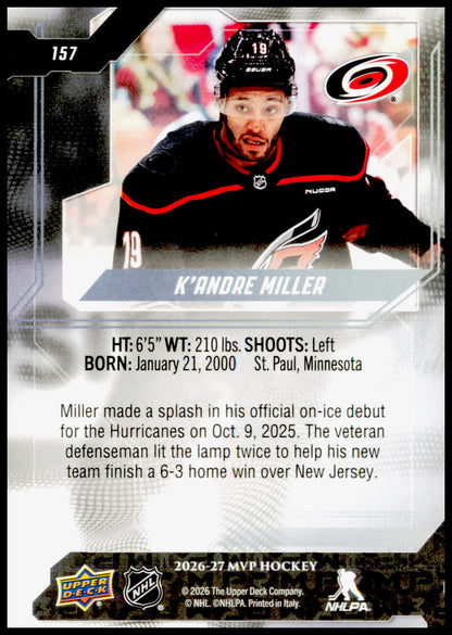 2026-27 Upper Deck MVP K'Andre Miller Card Carolina Hurricanes
