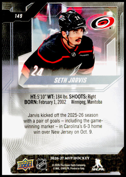 2026-27 Upper Deck MVP Seth Jarvis Card Carolina Hurricanes