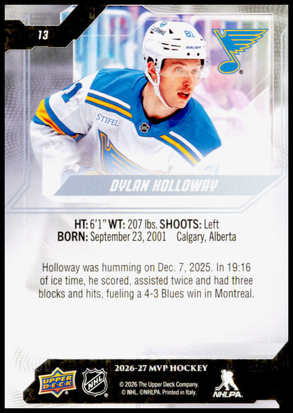 2026-27 Upper Deck MVP Dylan Holloway Card St. Louis Blues