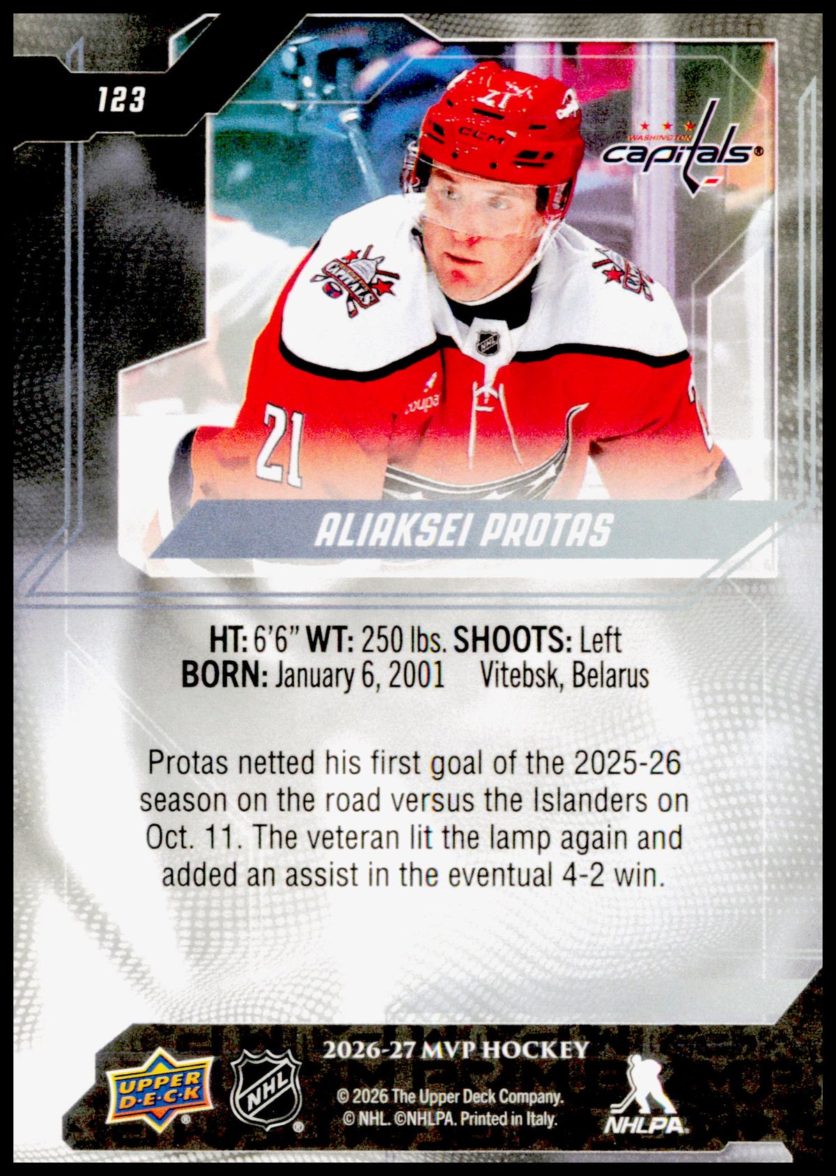 2026-27 Upper Deck MVP Aliaksei Protas Card Washington Capitals