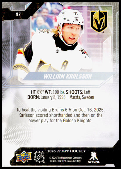 2026-27 Upper Deck MVP William Karlsson Card Vegas Golden Knights