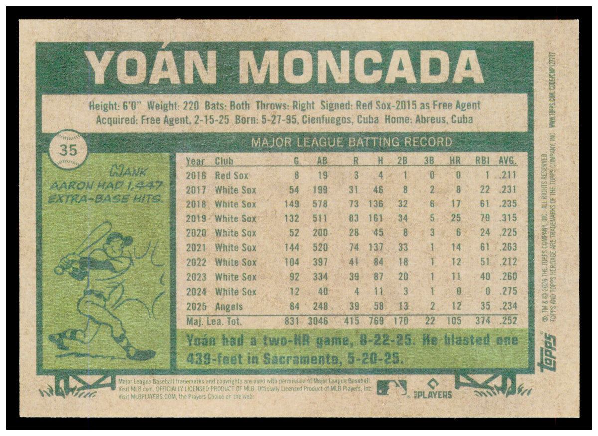 2026 Topps Heritage Yoán Moncada Card Los Angeles Angels