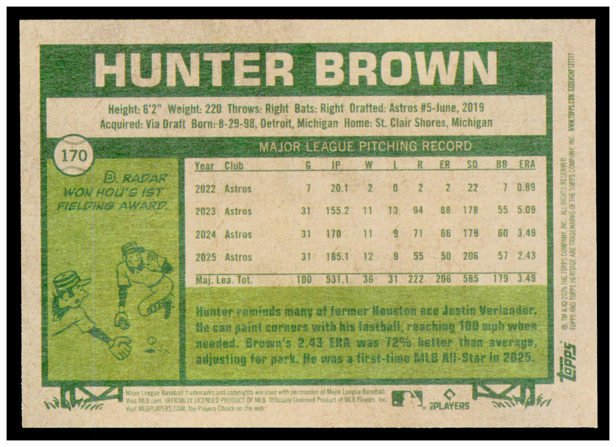 2026 Topps Heritage Hunter Brown Card Houston Astros