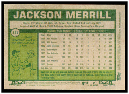 2026 Topps Heritage Jackson Merrill Card San Diego Padres