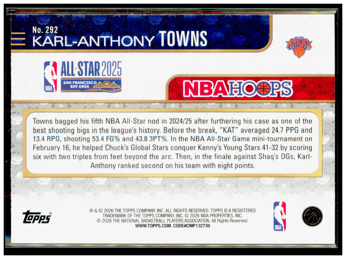 2025-26 Hoops Karl-Anthony Towns Card New York Knicks