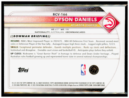 2025-26 Bowman Dyson Daniels Card Chrome Atlanta Hawks
