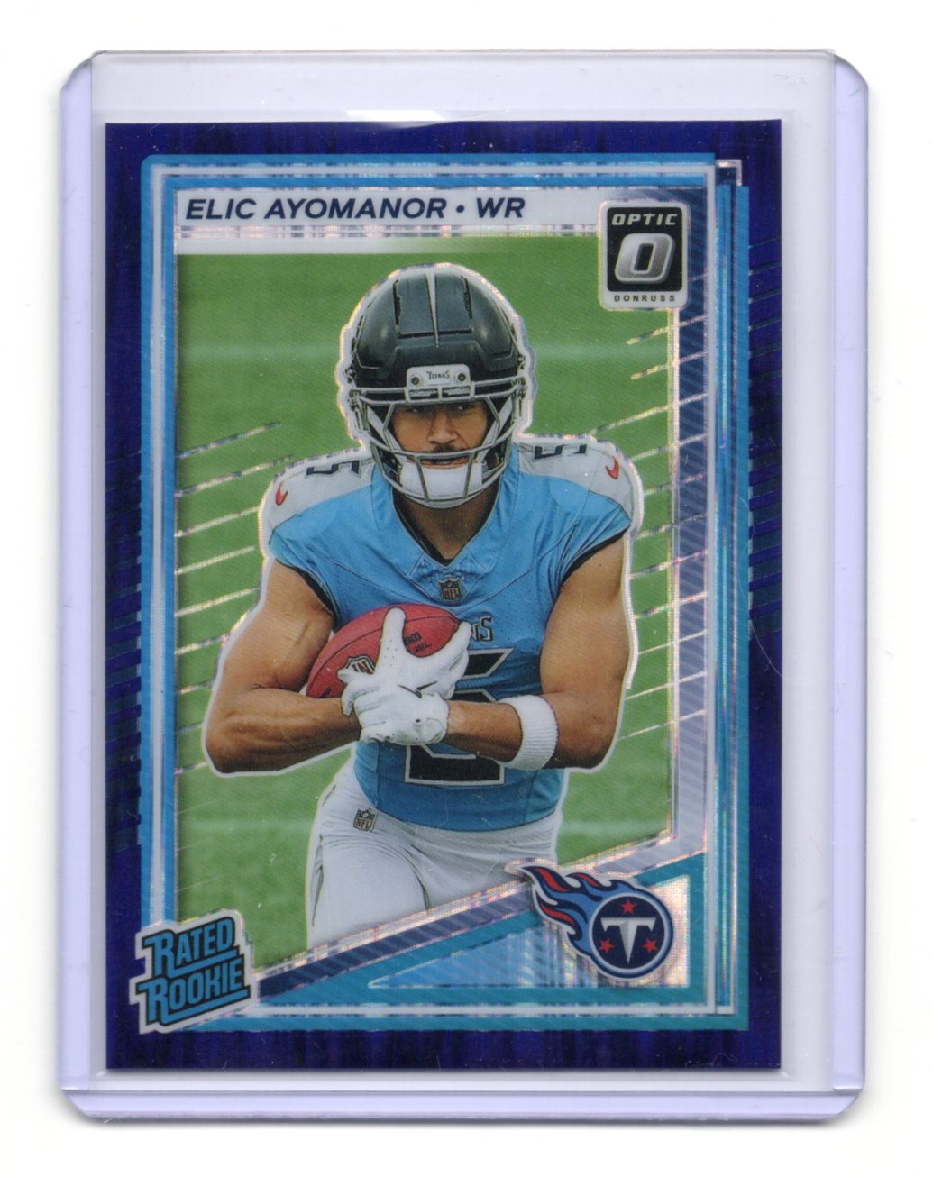 2025 Donruss Optic Elic Ayomanor Card Purple Shock RC Tennessee Titans