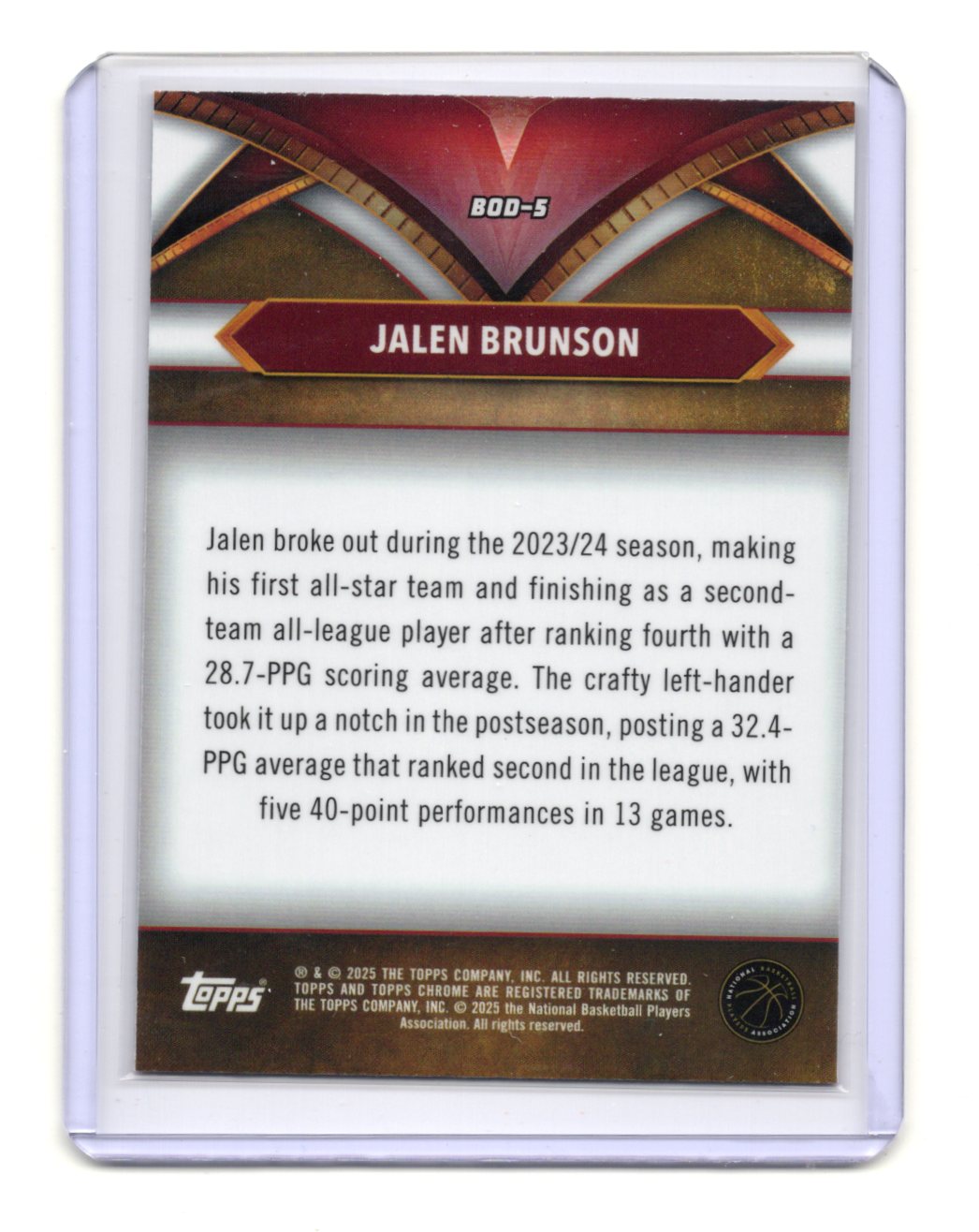 2024-25 Topps Chrome Jalen Brunson Ball of Duty Blue Basketball   Knicks