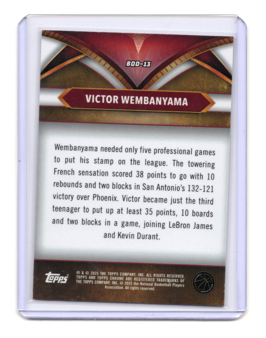 2024-25 Topps Chrome Victor Wembanyama Card Ball of Duty San Antonio Spurs