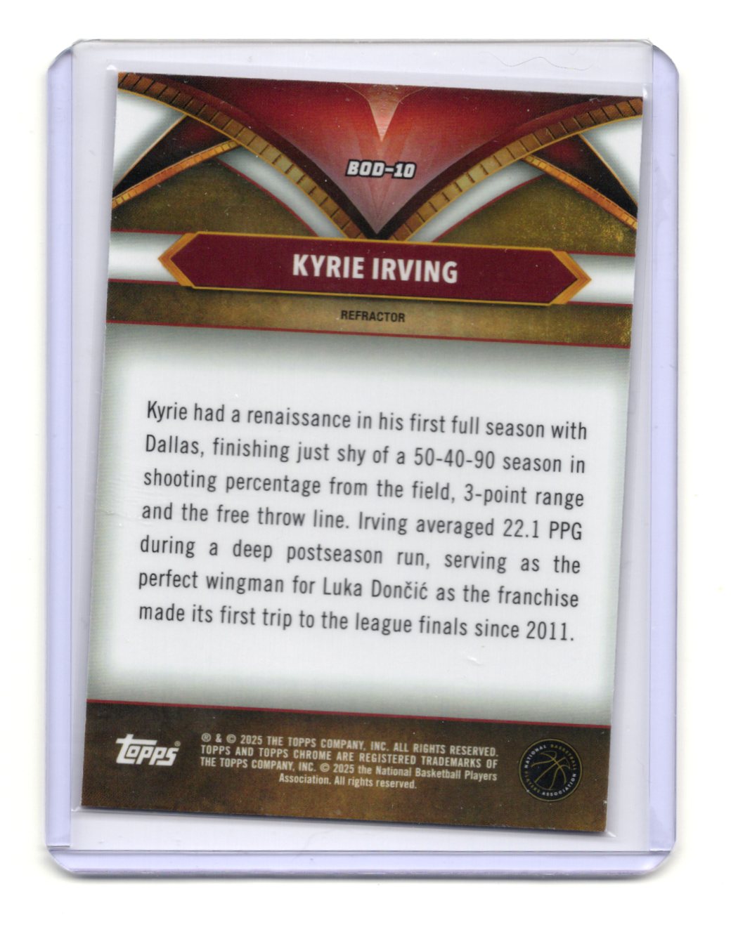 2024-25 Topps Chrome Kyrie Irving Card Ball of Duty Refractor Dallas Mavericks