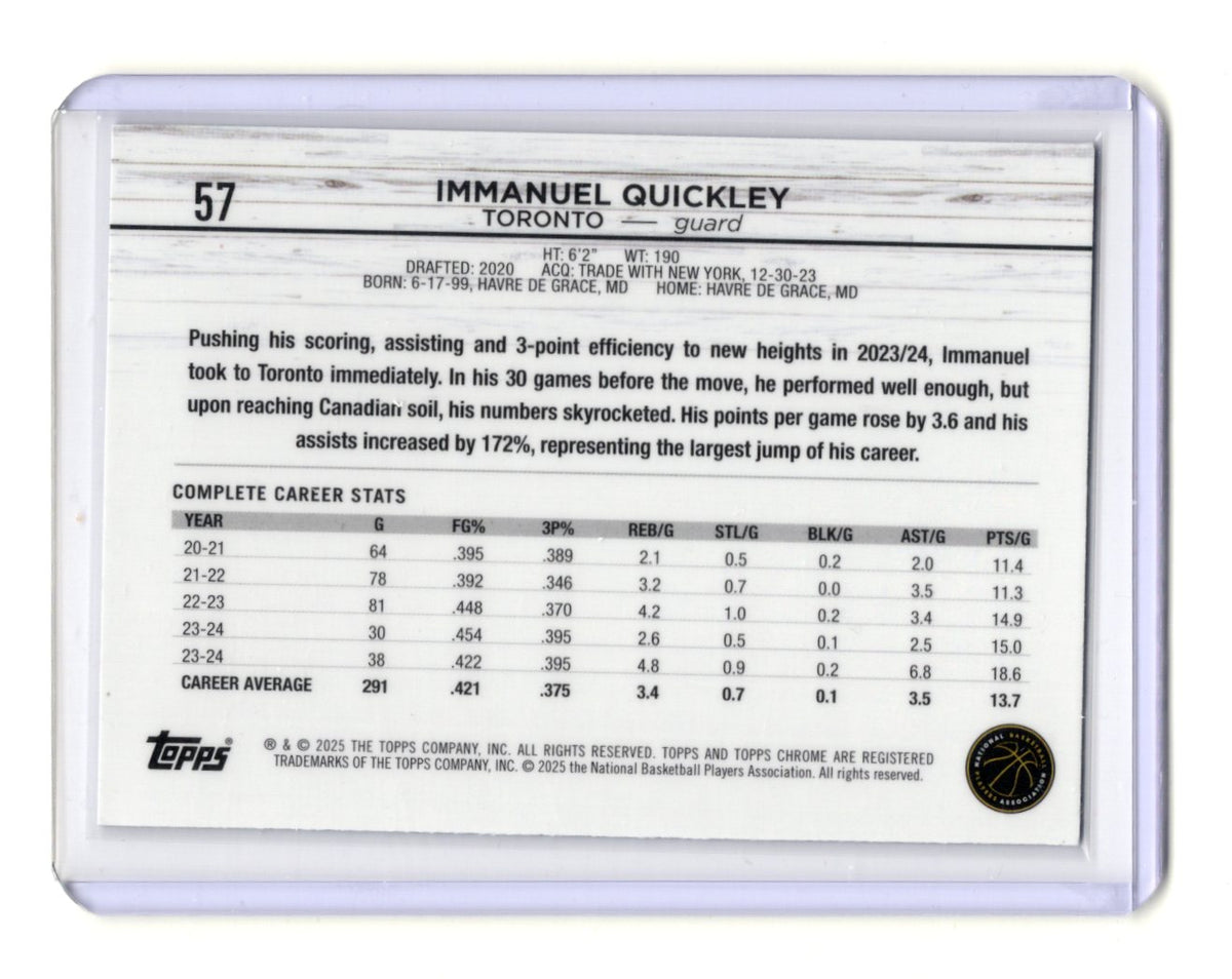 2024-25 Topps Chrome Immanuel Quickley Card Toronto Raptors