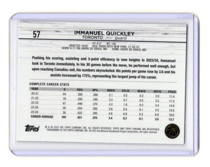 2024-25 Topps Chrome Immanuel Quickley Card Toronto Raptors