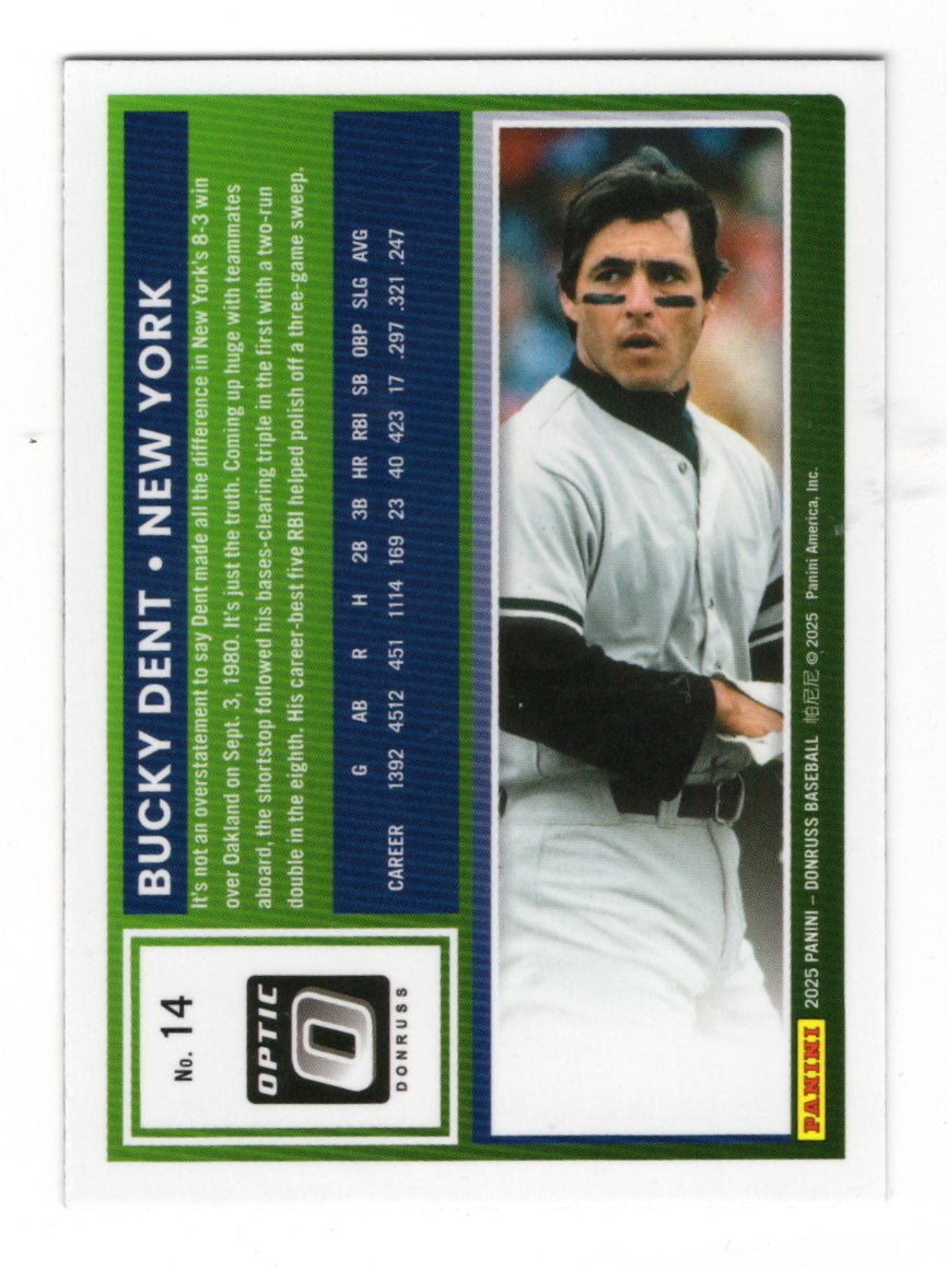 2025 Donruss Bucky Dent Card Optic New York Yankees
