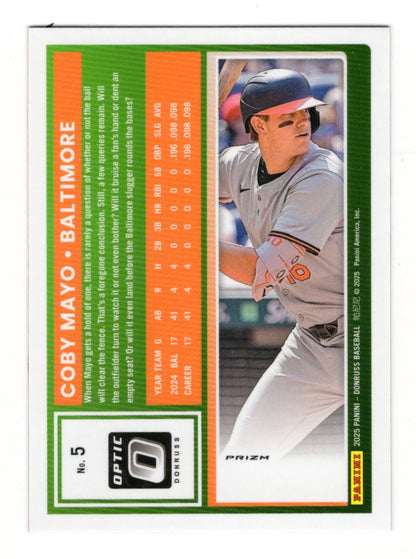 2025 Donruss Coby Mayo Card Optic Circles RC Baltimore Orioles