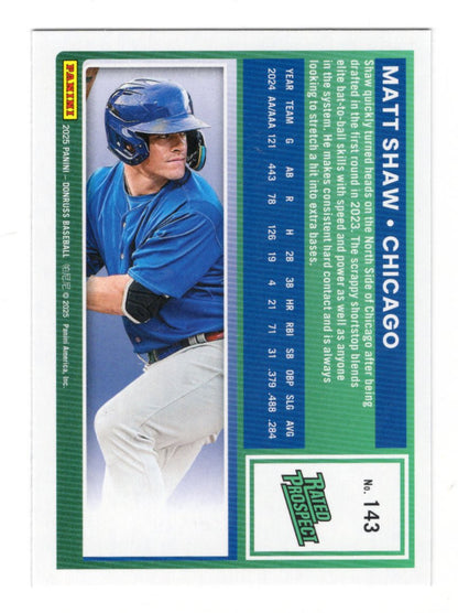 2025 Donruss Matt Shaw Card Liberty RC Chicago Cubs