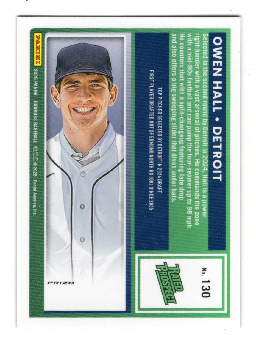 2025 Donruss Owen Hall Card Optic Blue Velocity Detroit Tigers