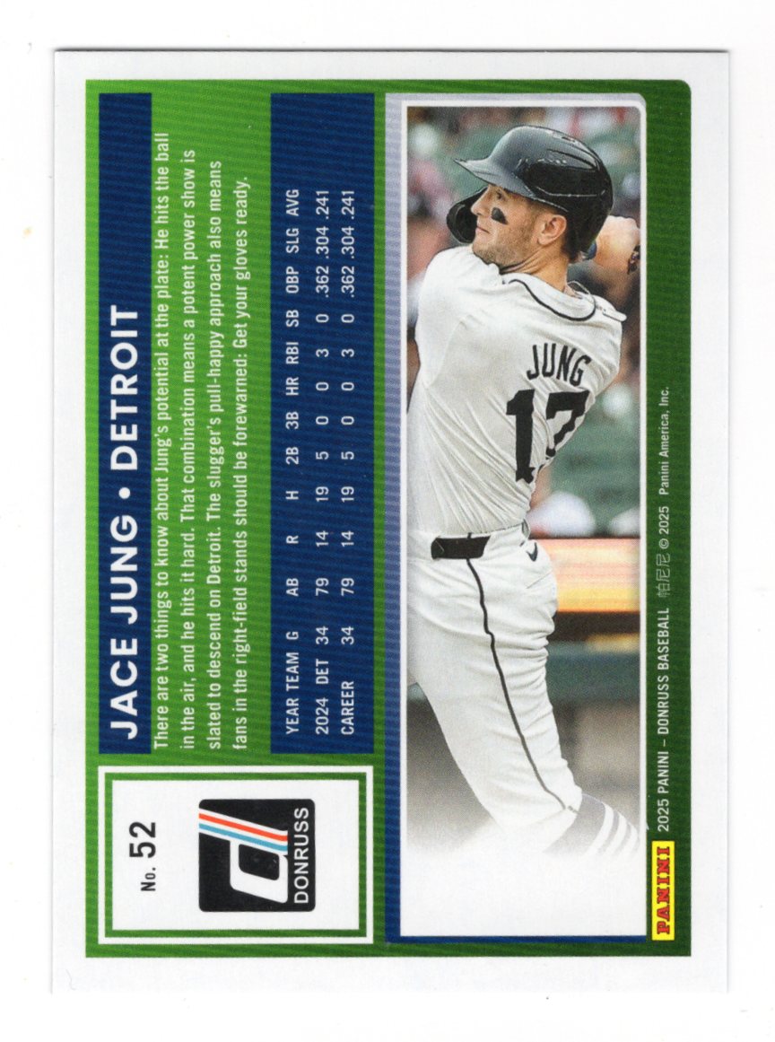 2025 Donruss Jace Jung Card Liberty RC Detroit Tigers