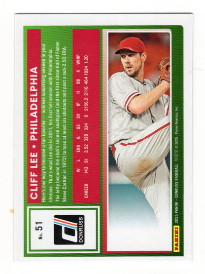 2025 Donruss Cliff Lee Card Red and Blue Philadelphia Phillies
