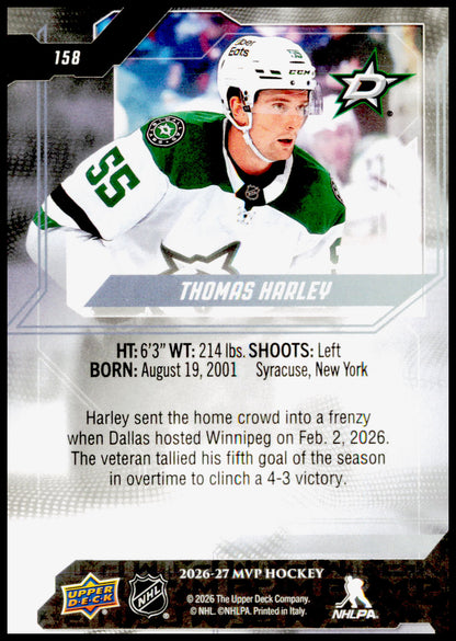 2026-27 Upper Deck MVP Thomas Harley Card Dallas Stars