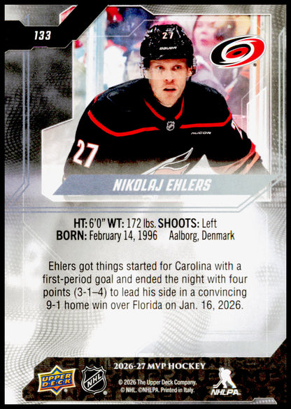 2026-27 Upper Deck MVP Nikolaj Ehlers Card Carolina Hurricanes