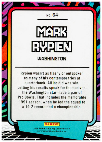 2026 Panini Decades 90s Pop Culture Mark Rypien Card Washington Redskins