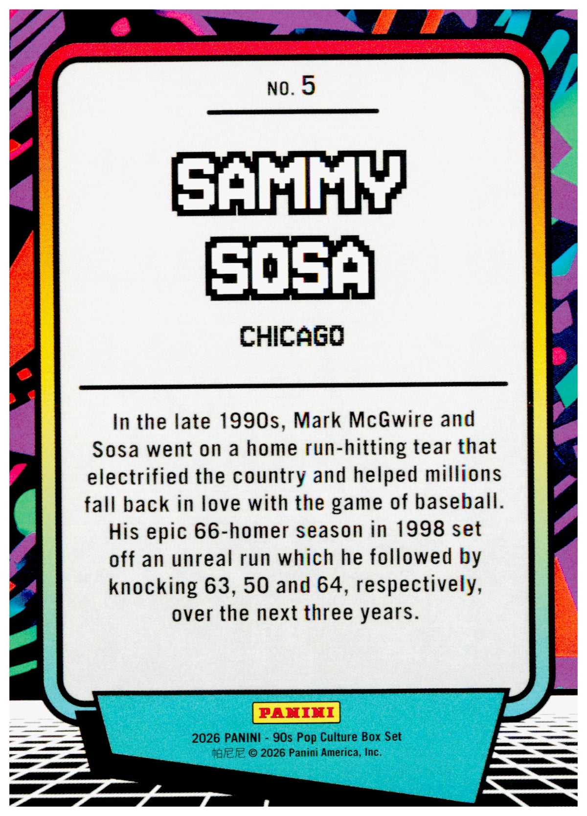 2026 Panini Decades 90s Pop Culture Sammy Sosa Card Chicago Cubs