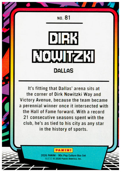 2026 Panini Decades 90s Pop Culture Dirk Nowitzki Card Dallas Mavericks