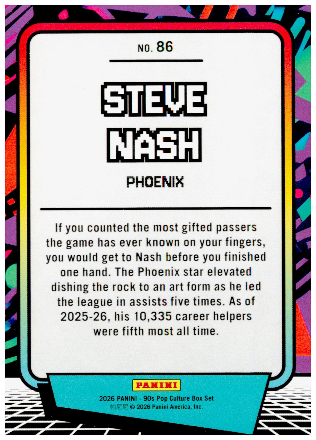 2026 Panini Decades 90s Pop Culture Steve Nash Card Phoenix Suns