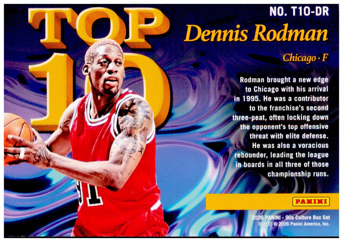 2026 Panini Decades 90s Pop Culture Dennis Rodman Card Top 10 Chicago Bulls