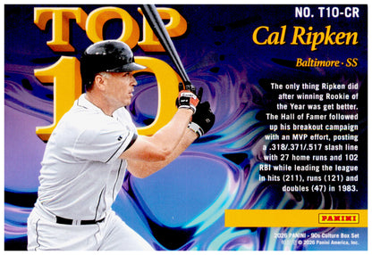 2026 Panini Decades 90s Pop Culture Cal Ripken Card Top 10 Baltimore Orioles
