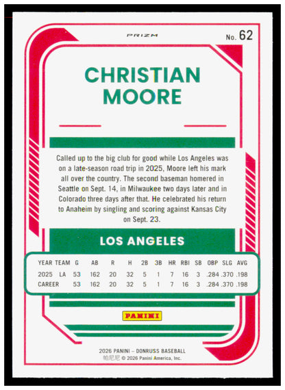 2026 Donruss Christian Moore Card Optic Circles RC Los Angeles Angels