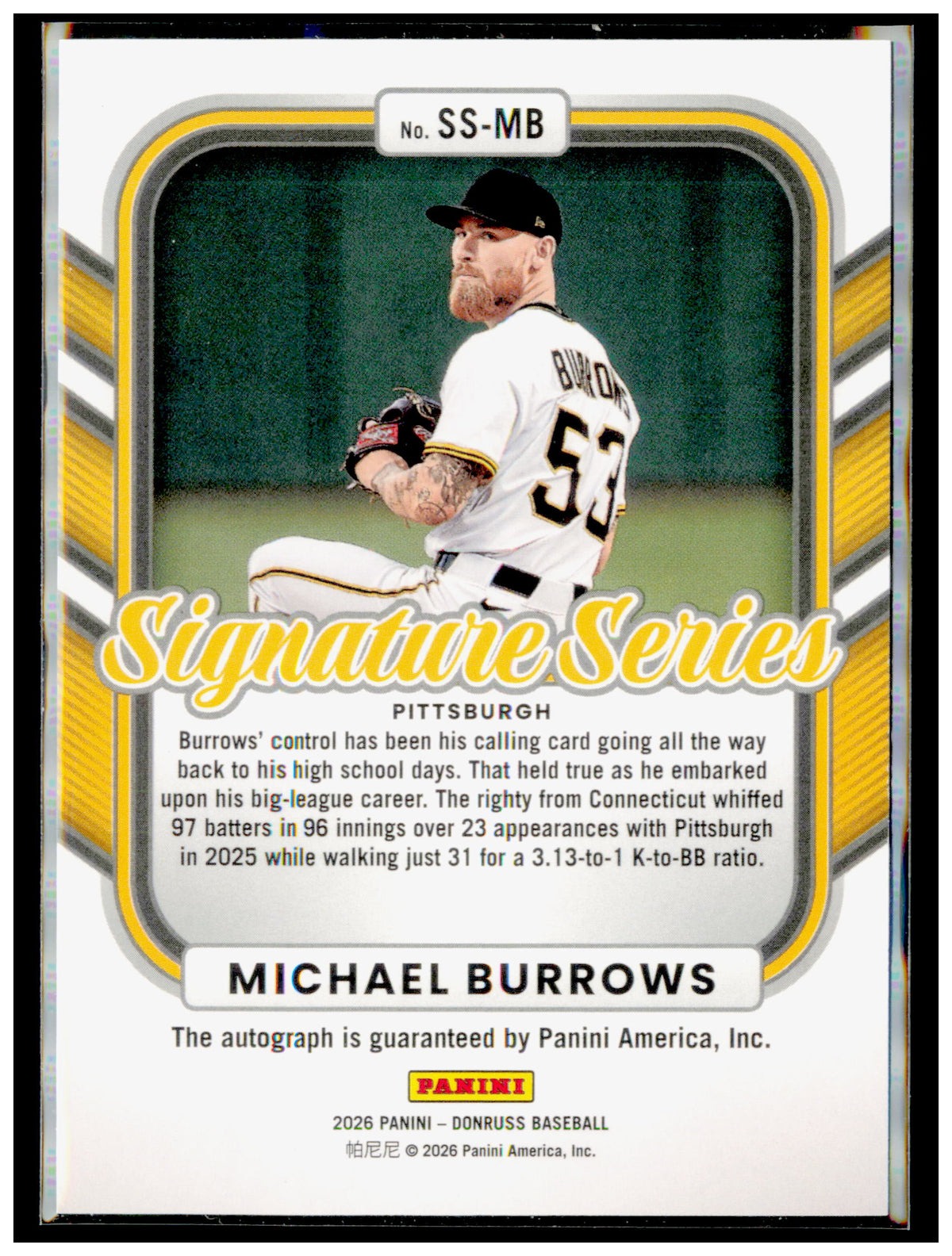 2026 Donruss Michael Burrows Card Signature Series AU Pittsburgh Pirates