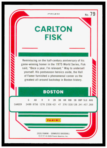 2026 Donruss Carlton Fisk Card Optic Circles Boston Red Sox