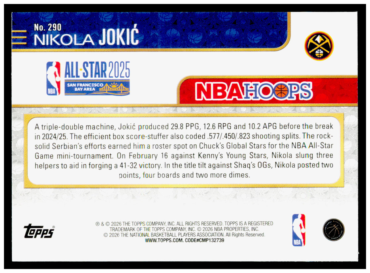 2025-26 Hoops Nikola Jokic Card Denver Nuggets