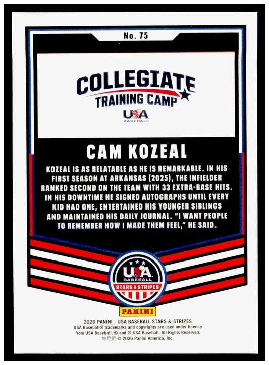 2026 Panini Stars & Stripes Prizm USA Baseball Cam Kozeal Card usa