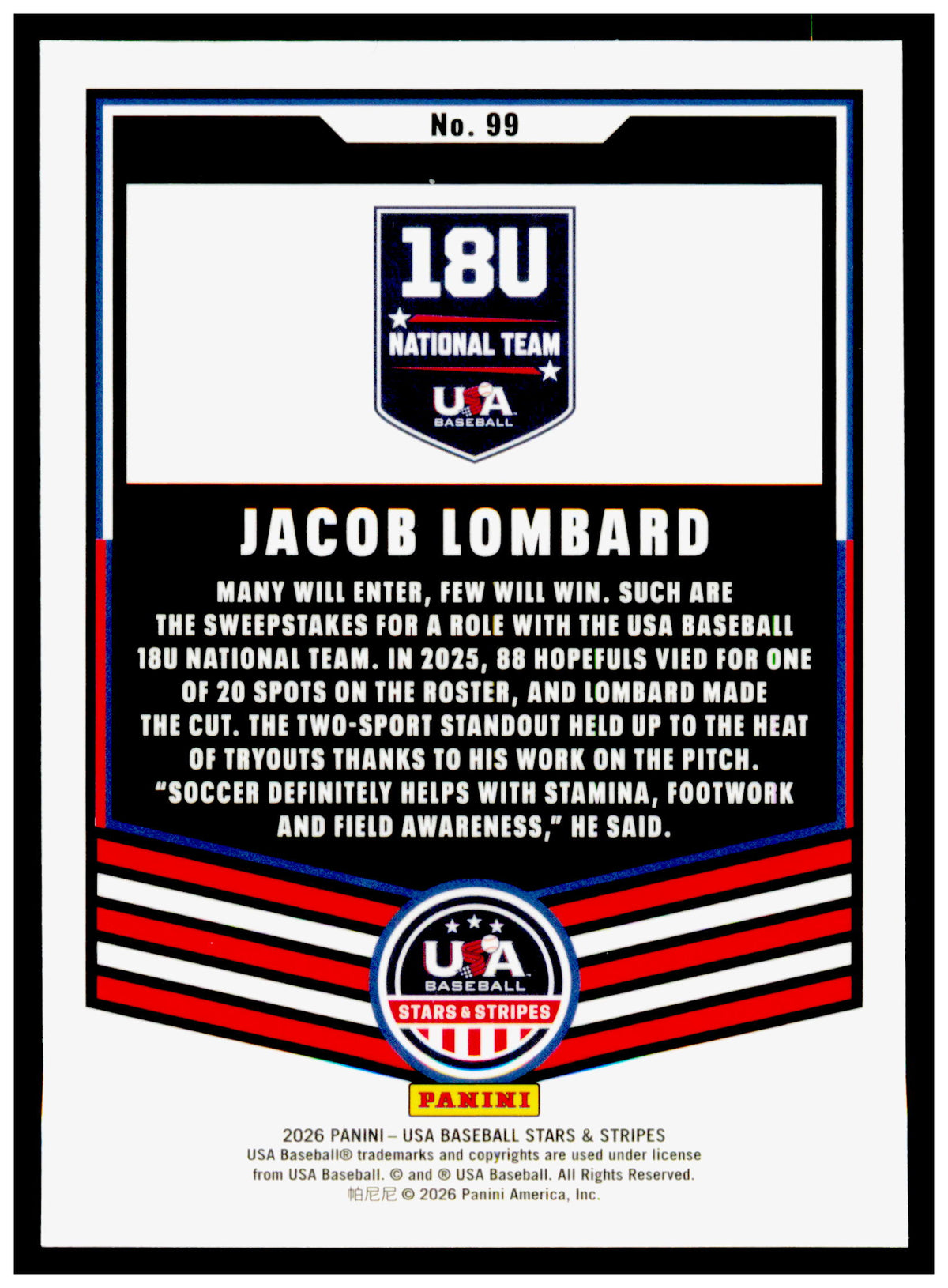 2026 Panini Stars & Stripes Prizm USA Baseball Grady Emerson Card usa