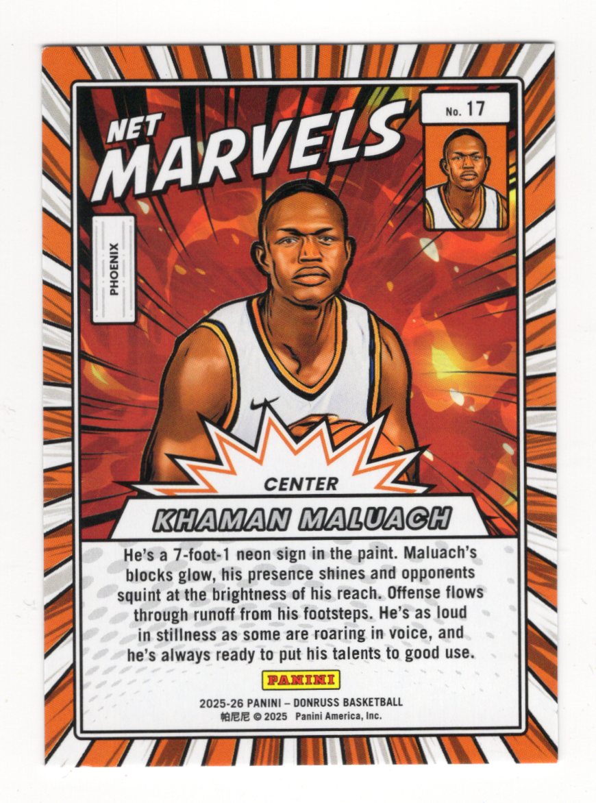 2025-26 Panini Donruss Khaman Maluach Net Marvels Green Laser RC #17 Suns