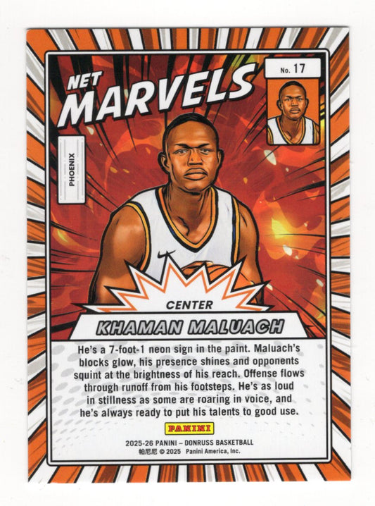 2025-26 Panini Donruss Khaman Maluach Net Marvels Green Laser RC #17 Suns