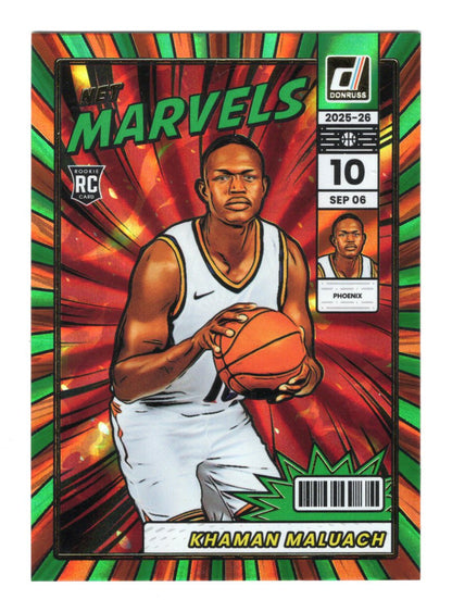 2025-26 Panini Donruss Khaman Maluach Net Marvels Green Laser RC #17 Suns