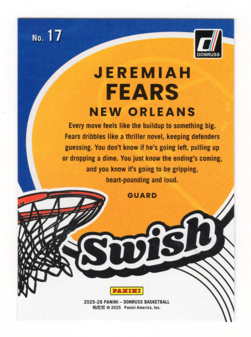 2025-26 Donruss Jeremiah Fears Card Swish New Orleans Pelicans