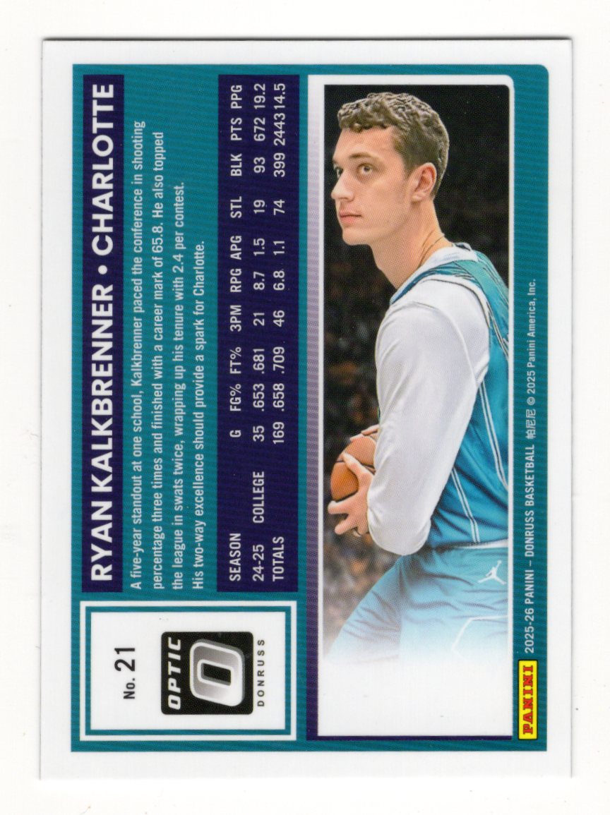 2025-26 Donruss Ryan Kalkbrenner Card Charlotte Hornets