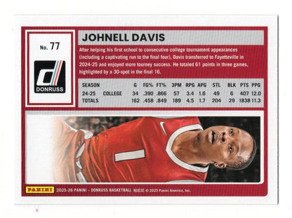 2025-26 Donruss Johnell Davis Card Holo Green Laser Arkansas Razorbacks