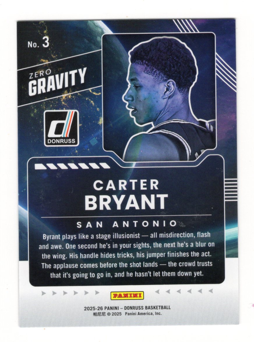 2025-26 Donruss Carter Bryant Card Zero Gravity San Antonio Spurs