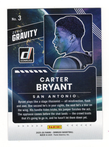 2025-26 Donruss Carter Bryant Card Zero Gravity San Antonio Spurs