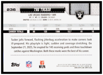 2026 Topps Flagship Tre Tucker Card Rainbow Foil Las Vegas Raiders